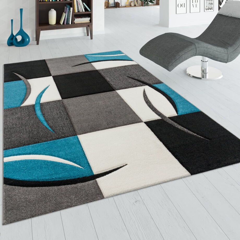 Flycarpets Diamesa Modern Vloerkleed - Blauw / Zwart / Grijs - 120x170 cm - Laagpolig Tapijt Woonkamer Flycarpets Diamesa Modern Vloerkleed - Blauw / Zwart / Grijs - 120x170 cm - Laagpolig Tapijt Woonkamer afbeelding 1