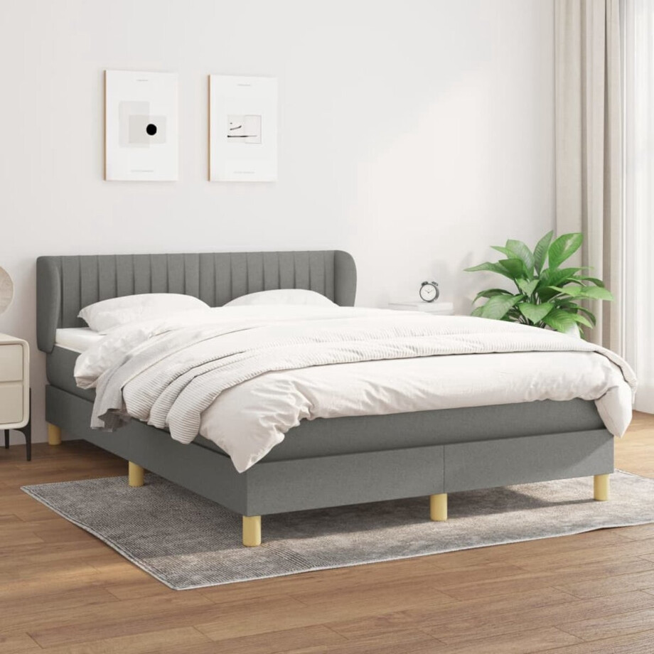 vidaXL Bed Frame - Boxspring - Boxspring met matras stof donkergrijs 140x190 cm - Donkere Kleuren - Slaapcomfort - Pocketed Spring Mattress afbeelding 1