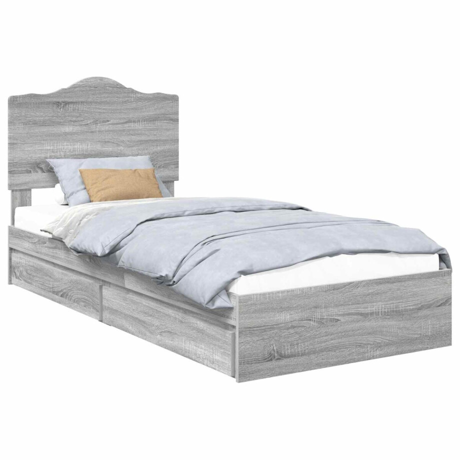 vidaXL - Opbergbed - met - hoofdeinde - Grijs - Sonoma - 90 - x - 190 - cm - Bewerkt - hout afbeelding 1