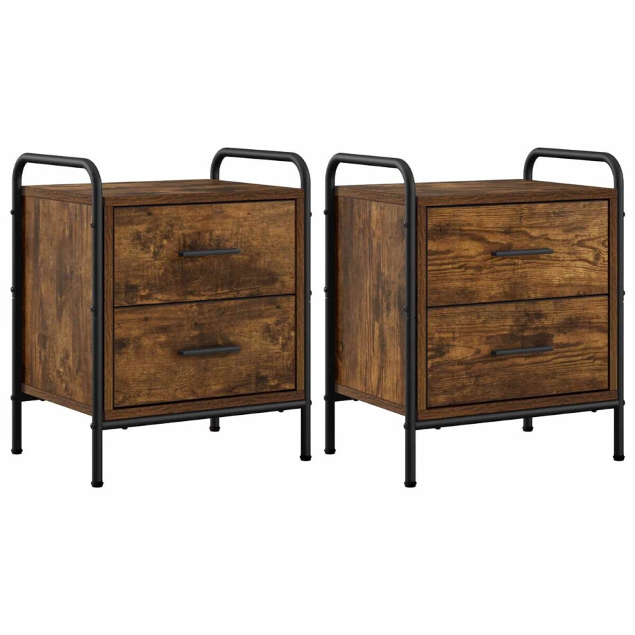 vidaXL - Nachtkastje - 2 - st - Gerookt - eiken - 40 - x - 30 - x - 50 - cm - Bewerkt - hout afbeelding 1