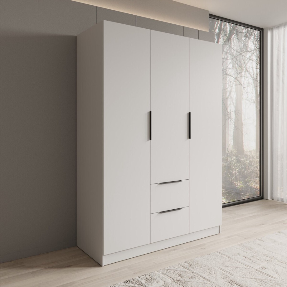 Meubella - Caliero - Kledingkast 3-deurs - Wit - 150x60x216 cm afbeelding 1