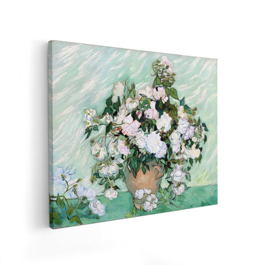 Artaza Canvas Schilderij Bloemen Schilderij Van Gogh - 50x40 cm - Wanddecoratie Witte Rozen - Muurdecoratie Stilleven - Decoratie Vaas afbeelding 1