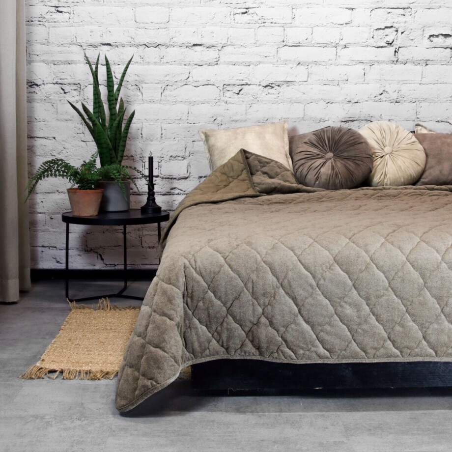 JENNY - Bedsprei - Ruitmotief - Heerlijk zacht - Taupe - 170x220 afbeelding 1