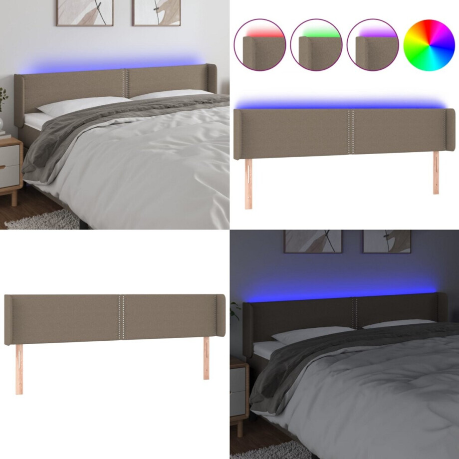 vidaXL Hoofdbord LED 183x16x78/88 cm stof taupe - Hoofdbord - Hoofdborden - Hoofdeinde - Houten Hoofdbord afbeelding 1