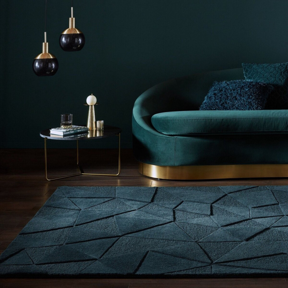 Flycarpets Shard Modern Laagpolig - 100% Wol - Geo Vloerkleed - Petrol - 120x170 cm Flycarpets Shard Modern Laagpolig - 100% Wol - Geo Vloerkleed - Petrol - 120x170 cm afbeelding 1