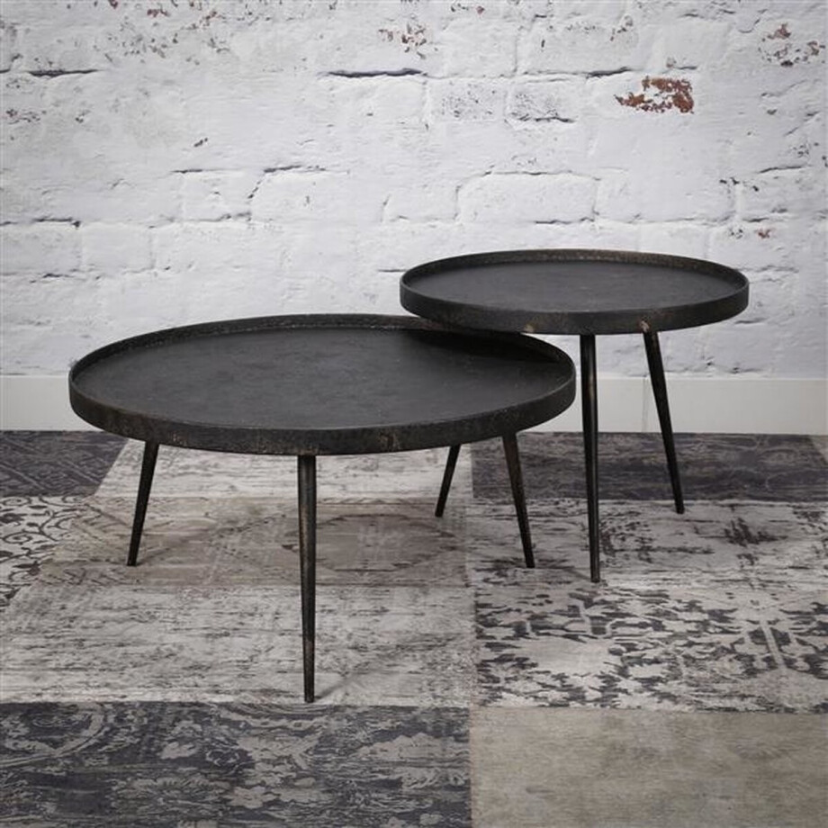 Dimehouse Industriële salontafel set Owen grijs metaal - 76 x 76 x 40 cm - Grijs - Industrieel - Rond Dimehouse Industriële salontafel set Owen grijs metaal - 76 x 76 x 40 cm - Grijs - Industrieel - Rond afbeelding 1