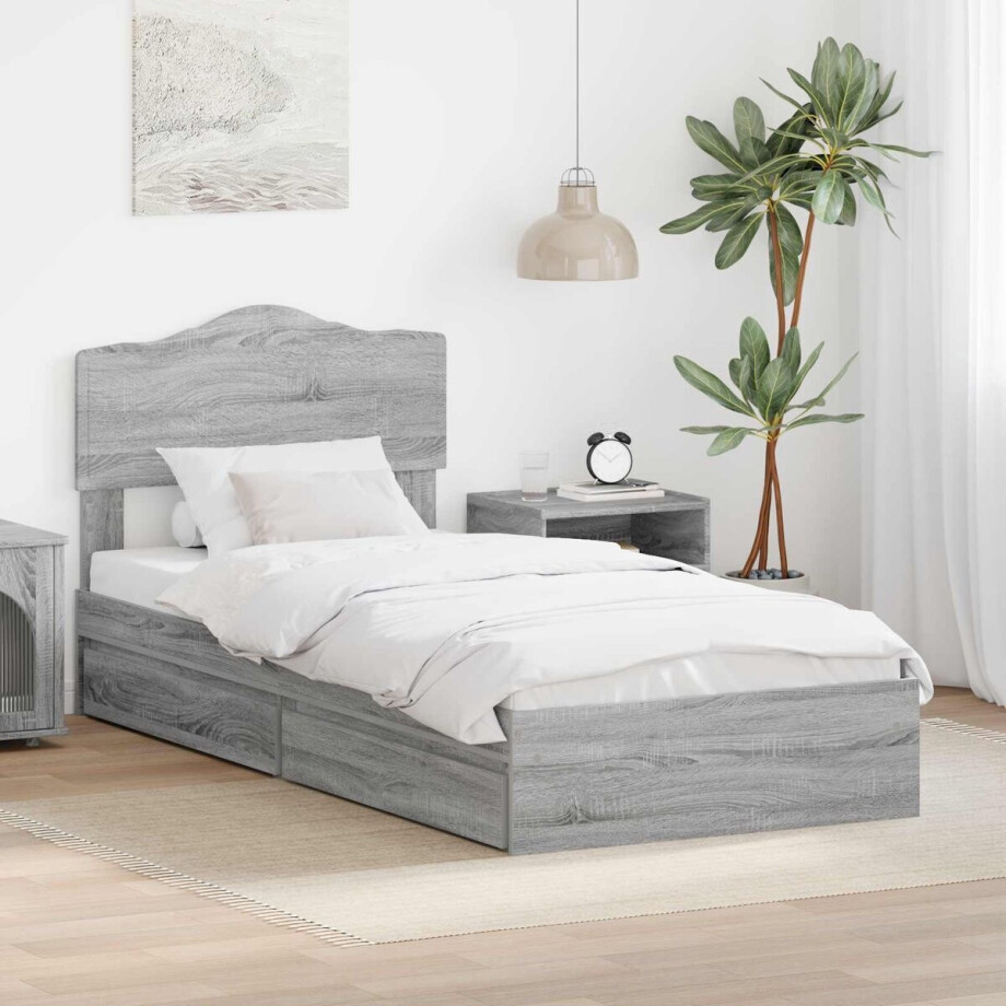 vidaXL - Opbergbed - met - lade - Grijs - Sonoma - 90 - x - 190 - cm - Bewerkt - hout afbeelding 1