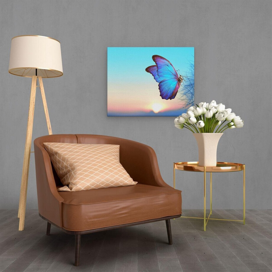 Artaza Canvas Schilderij Blauwe Vlinder - 50x40 cm - Muurdecoratie Zon - Wanddecoratie Natuur - Kamer Accessoires Artaza Canvas Schilderij Blauwe Vlinder - 50x40 cm - Muurdecoratie Zon - Wanddecoratie Natuur - Kamer Accessoires afbeelding 1