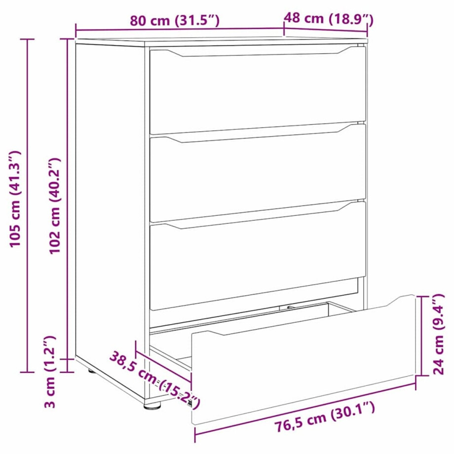 vidaXL - Opbergkasten - Zwart - 80 - x - 48 - x - 105 - cm - Bewerkt - hout afbeelding 1