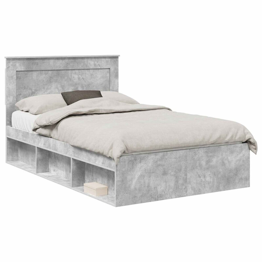 vidaXL - Bedframe - met - hoofdeinde - Beton - 120 - x - 200 - cm - Massief - grenenhout afbeelding 1