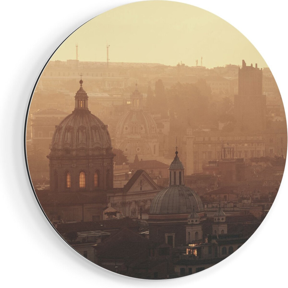 Artaza Dibond Muurcirkel Rome Stad bij Zonsopgang - Ø 80 cm - Groot - Wandcirkel - Rond Schilderij - Voor Binnen en Buiten afbeelding 1