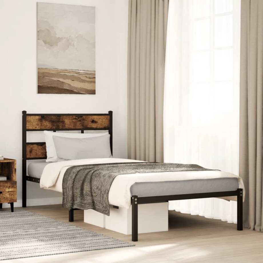 vidaXL - Bedframe - zonder - matras - metaal - gerookt - eikenkleurig - 100x200 - cm vidaXL - Bedframe - zonder - matras - metaal - gerookt - eikenkleurig - 100x200 - cm afbeelding 1