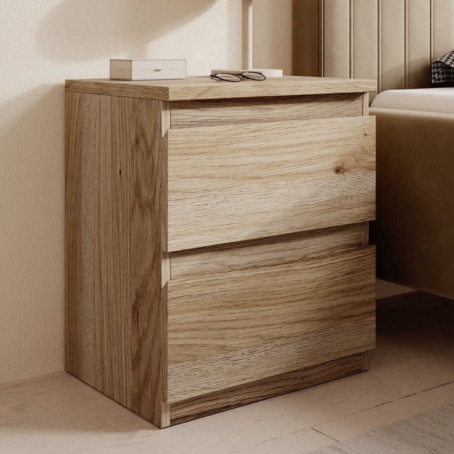 Meubella - Eskar - Nachtkastje - Eikenpatroon - 42x32x49 cm afbeelding 1