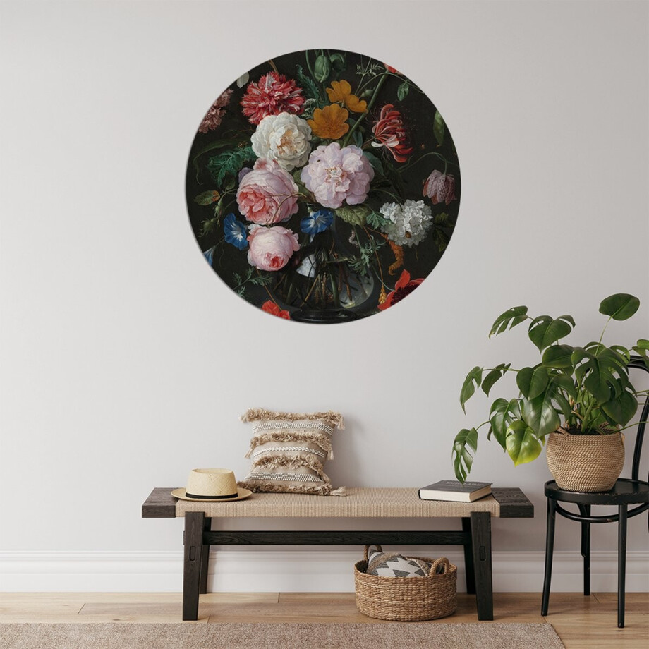 Muurcirkel Stilleven met bloemen in een glazen vaas, Jan Davidsz. de Heem Ø 140 cm / Dibond - Aanbevolen afbeelding 1