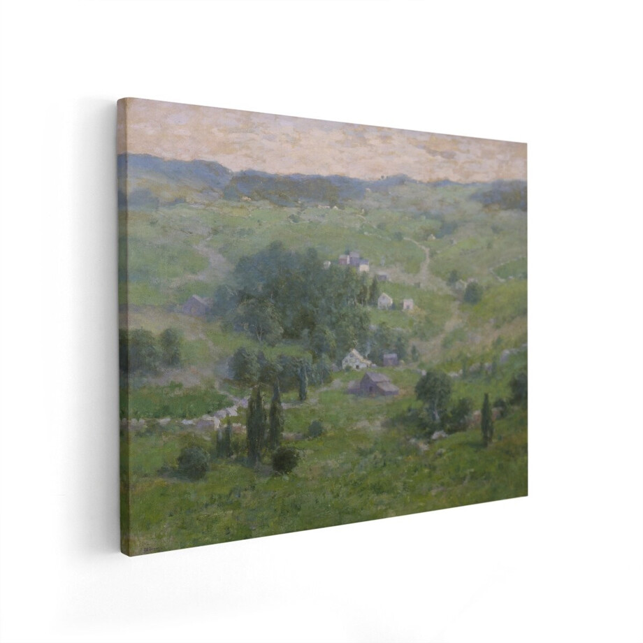Artaza Canvas Schilderij Schilderachtig Landschap met Boerderijen en Glooiende Heuvels in de Zomer - 50x40 cm - Wanddecoratie Woonkamer - Schilderijen - Muurdecoratie afbeelding 1