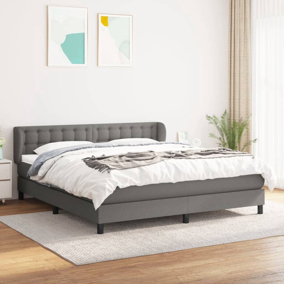 vidaXL Slaapcomfort - Boxspringbed - Boxspring met matras stof donkergrijs 160x200 cm - Boxspring - Donkere Kleuren - Tweepersoonsbed afbeelding 1