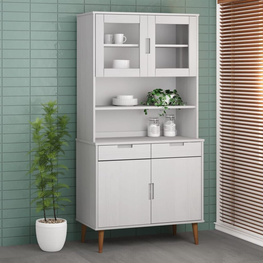 vidaXL - Opzetkast - MOLDE - 90x35x100 - cm - massief - grenenhout - wit afbeelding 1