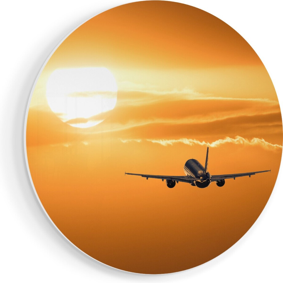 Artaza Forex Muurcirkel Vliegtuig Bij Zonsondergang - 40x40 cm - Klein - Wandcirkel - Rond Schilderij - Wanddecoratie Cirkel Artaza Forex Muurcirkel Vliegtuig Bij Zonsondergang - 40x40 cm - Klein - Wandcirkel - Rond Schilderij - Wanddecoratie Cirkel afbeelding 1