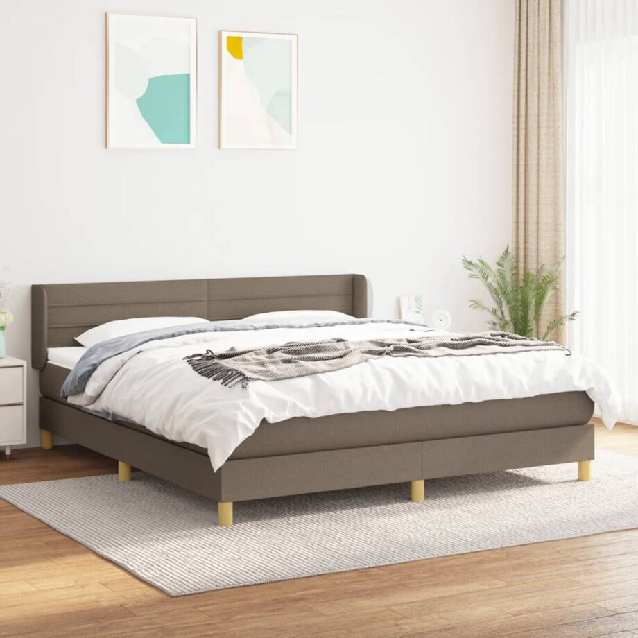 vidaXL - Boxspring - met - matras - stof - taupe - 160x200 - cm afbeelding 1