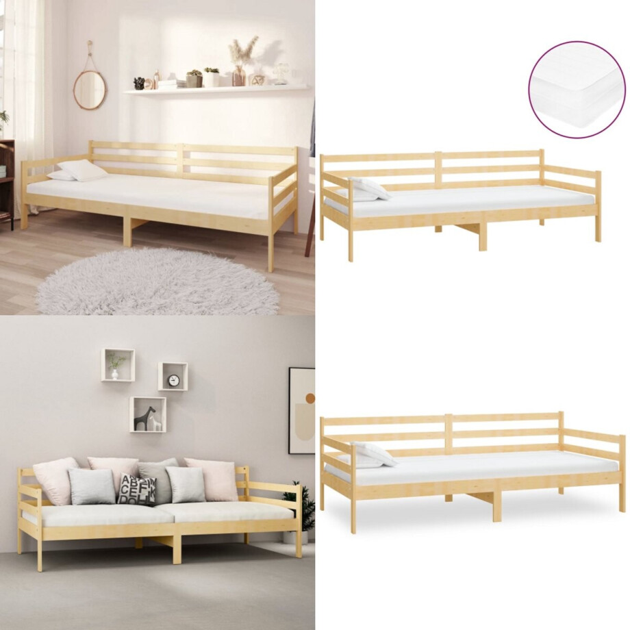 vidaXL Slaapbank met matras massief grenenhout 90x200 cm - Bedbank - Bedbanken - Bed Bank - Bed Banken afbeelding 1
