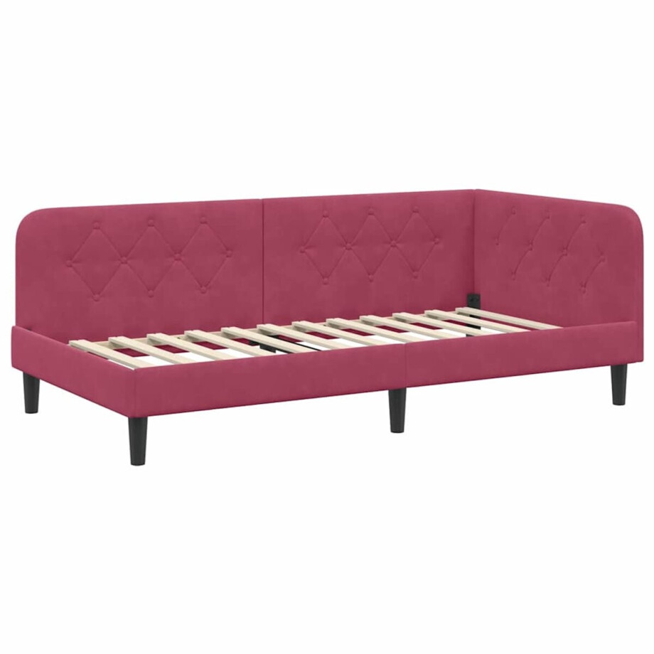 vidaXL - Hoek - Bed - Frame - Wijnrood - 90 - x - 200 - cm - Fluweel vidaXL - Hoek - Bed - Frame - Wijnrood - 90 - x - 200 - cm - Fluweel afbeelding 1