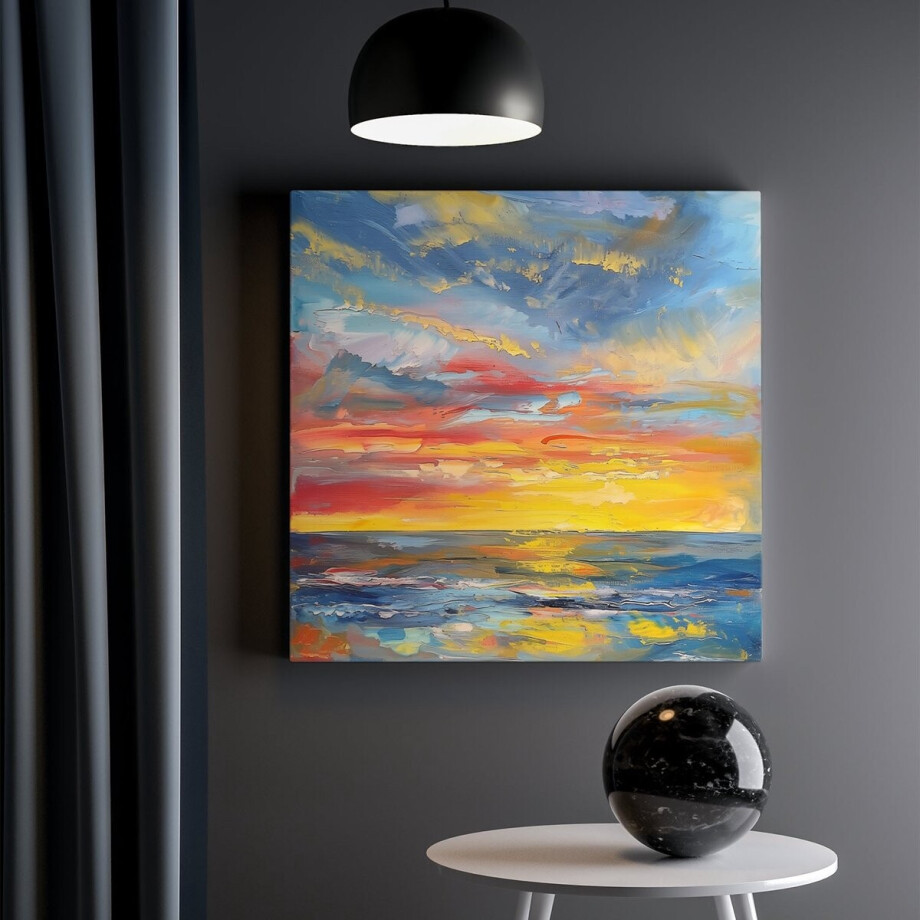 Artaza Canvas Schilderij Zonsondergang boven de Oceaan - 30x30 cm - Klein - Wanddecoratie Woonkamer - Schilderijen - Muurdecoratie afbeelding 1
