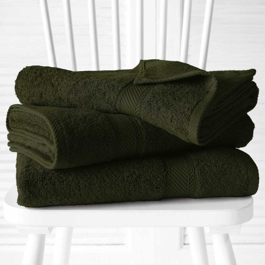 De Witte Lietaer Badhanddoek Stephanie Khaki - Set 2 stuks - 70 x 140 cm - Groen - Katoen afbeelding 1