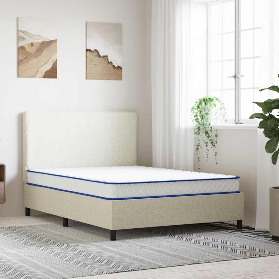 vidaXL Traagschuimmatras - 140x190x17 cm - Wit en blauw Schuimmatras - Schuimmatrassen - Traagschuimmatras - Matras afbeelding 1