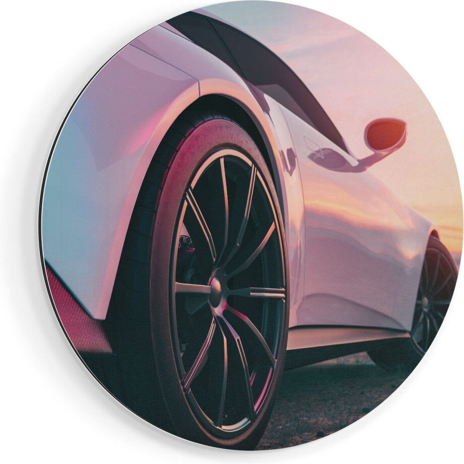 Artaza Dibond Muurcirkel Witte Sportwagen Auto - Ø 90 cm - Groot - Wandcirkel - Rond Schilderij - Voor Binnen en Buiten Artaza Dibond Muurcirkel Witte Sportwagen Auto - Ø 90 cm - Groot - Wandcirkel - Rond Schilderij - Voor Binnen en Buiten afbeelding 1