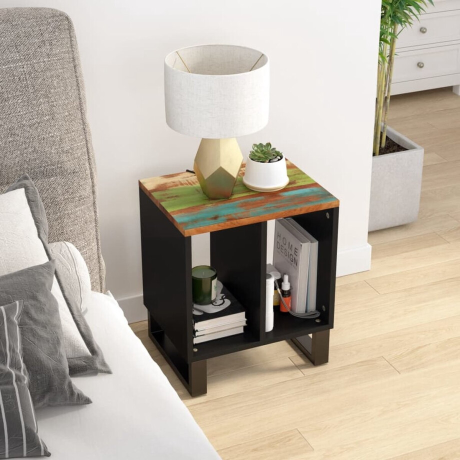 vidaXL - Bijzettafel - 40x31x46 - cm - massief - gerecycled - hout - en - bewerkt - hout vidaXL - Bijzettafel - 40x31x46 - cm - massief - gerecycled - hout - en - bewerkt - hout afbeelding 1