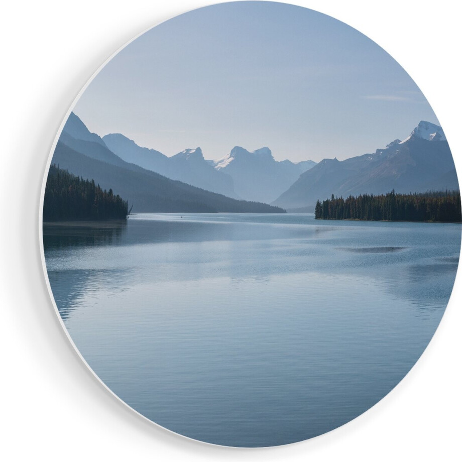 Artaza Forex Muurcirkel Meer Bij De Bergen In Alberta, Canada - 80x80 cm - Groot - Wandcirkel - Rond Schilderij - Wanddecoratie Cirkel afbeelding 1