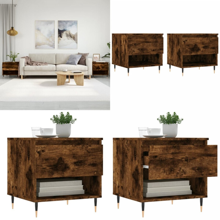 vidaXL Salontafels 2 st 50x46x50 cm bewerkt hout gerookt eikenkleurig - Salontafel - Salontafels - Tafel - Bijzettafel vidaXL Salontafels 2 st 50x46x50 cm bewerkt hout gerookt eikenkleurig - Salontafel - Salontafels - Tafel - Bijzettafel afbeelding 1