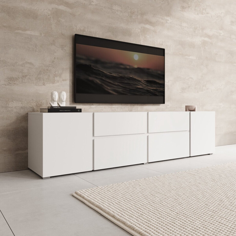 Meubella - Aroji - TV-Meubel - Wit - 195x40x48 cm Meubella - Aroji - TV-Meubel - Wit - 195x40x48 cm afbeelding 1