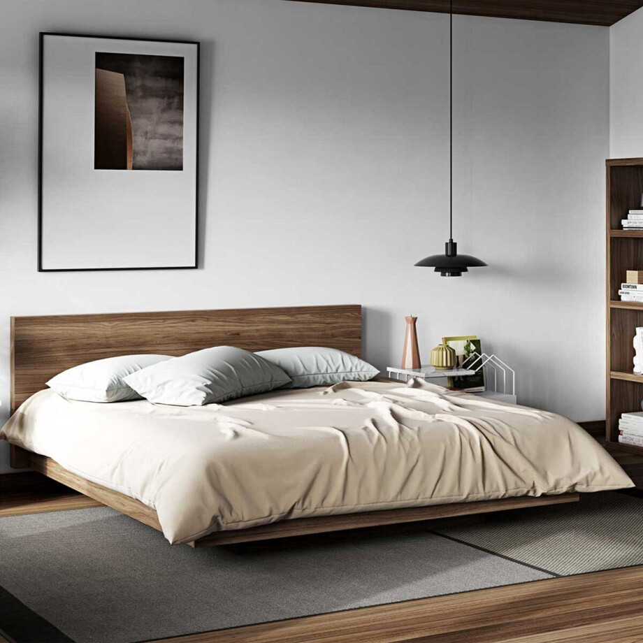 Bed Float 180x200 - Walnoot - Temahome - Tweepersoons Bedkader - Bruin - Fineer; Spaanplaat Tweepersoons Normaal Bed afbeelding 1