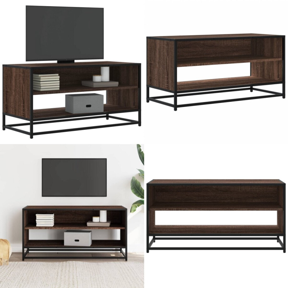 vidaXL Tv-meubel 91x40x46 cm bewerkt hout metaal bruin eikenkleur - Tv-meubel - Tv-meubelen - Tv Kast - Opbergkast vidaXL Tv-meubel 91x40x46 cm bewerkt hout metaal bruin eikenkleur - Tv-meubel - Tv-meubelen - Tv Kast - Opbergkast afbeelding 1