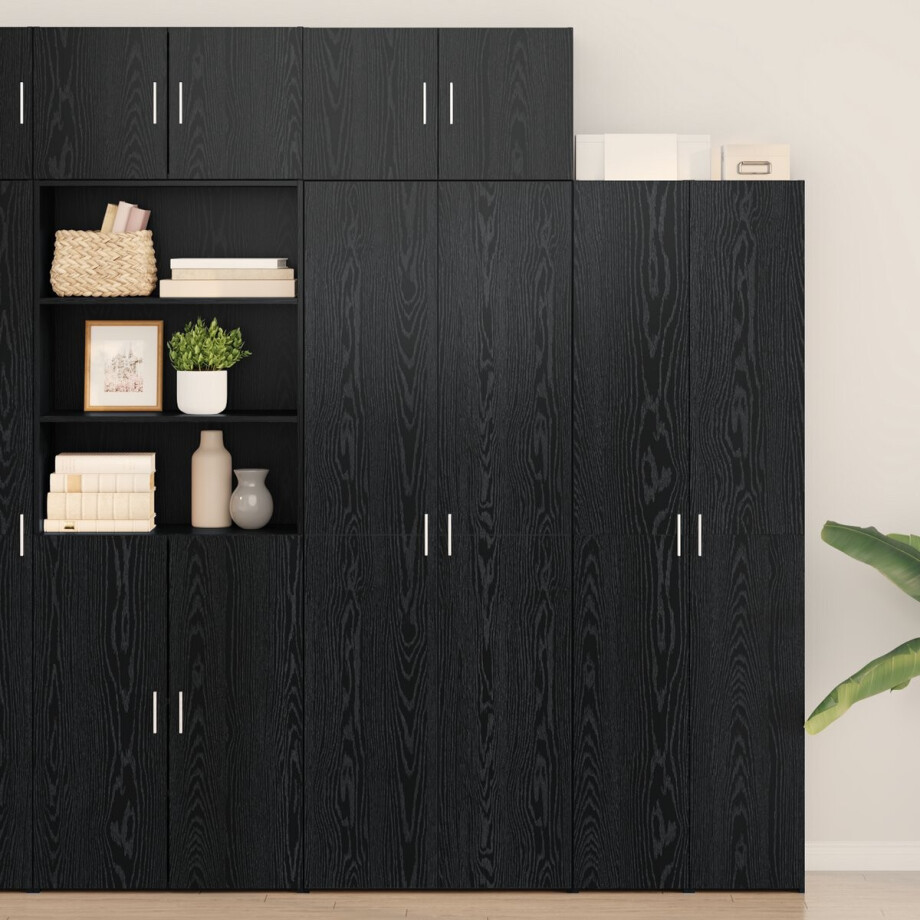 vidaXL - Opbergkast - 3 - pcs - Zwart - Eiken vidaXL - Opbergkast - 3 - pcs - Zwart - Eiken afbeelding 1