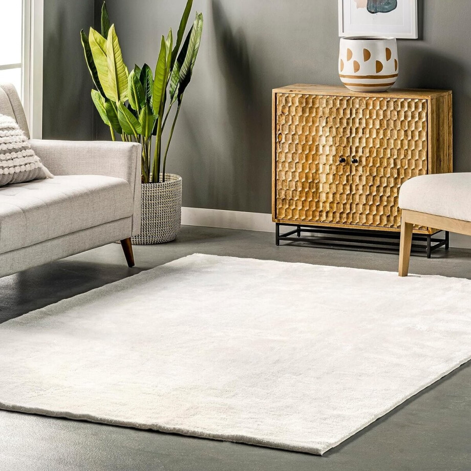 Flycarpets Solid Hoogpolig & Wasbaar Effen Vloerkleed - Wit - 240x340 cm Flycarpets Solid Hoogpolig & Wasbaar Effen Vloerkleed - Wit - 240x340 cm afbeelding 1