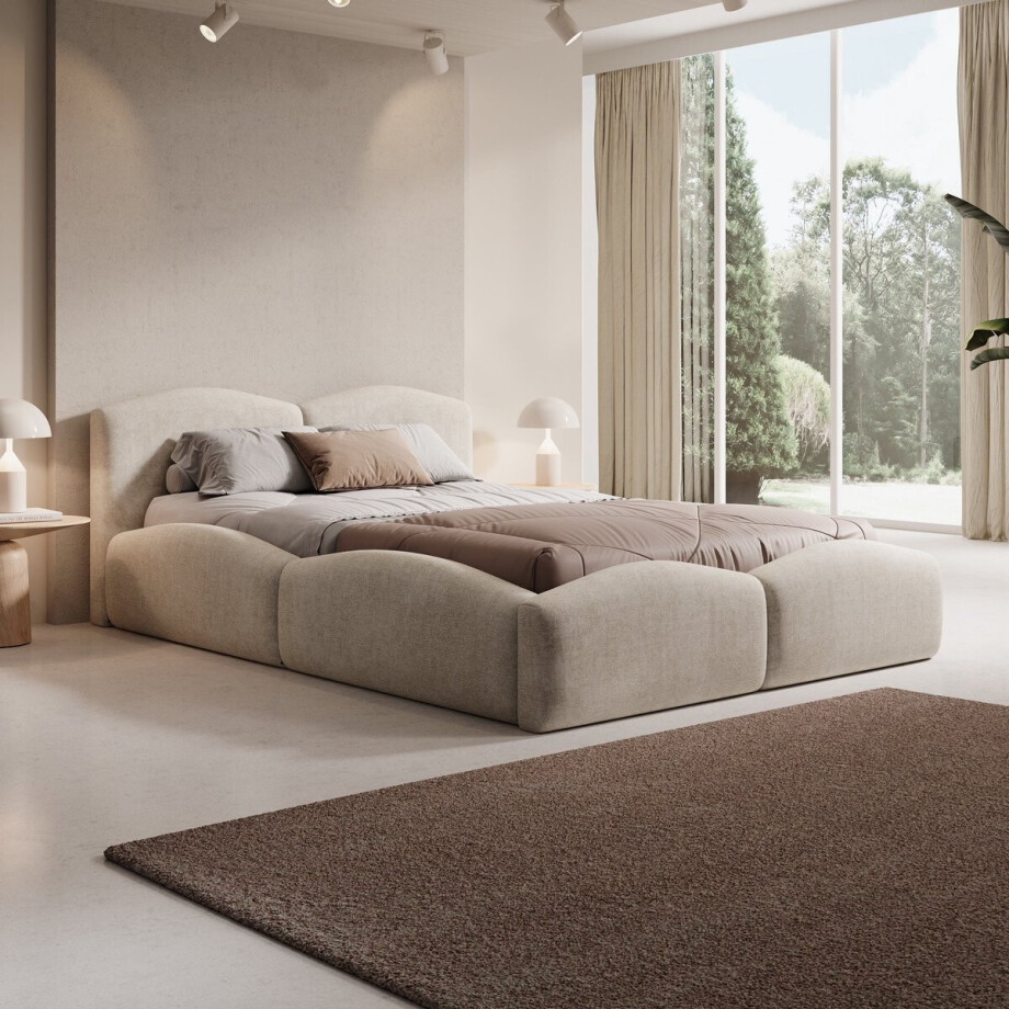 Meubella - Kamfer - Tweepersoonsbed - Stof beige - 140x200 cm Meubella - Kamfer - Tweepersoonsbed - Stof beige - 140x200 cm afbeelding 1