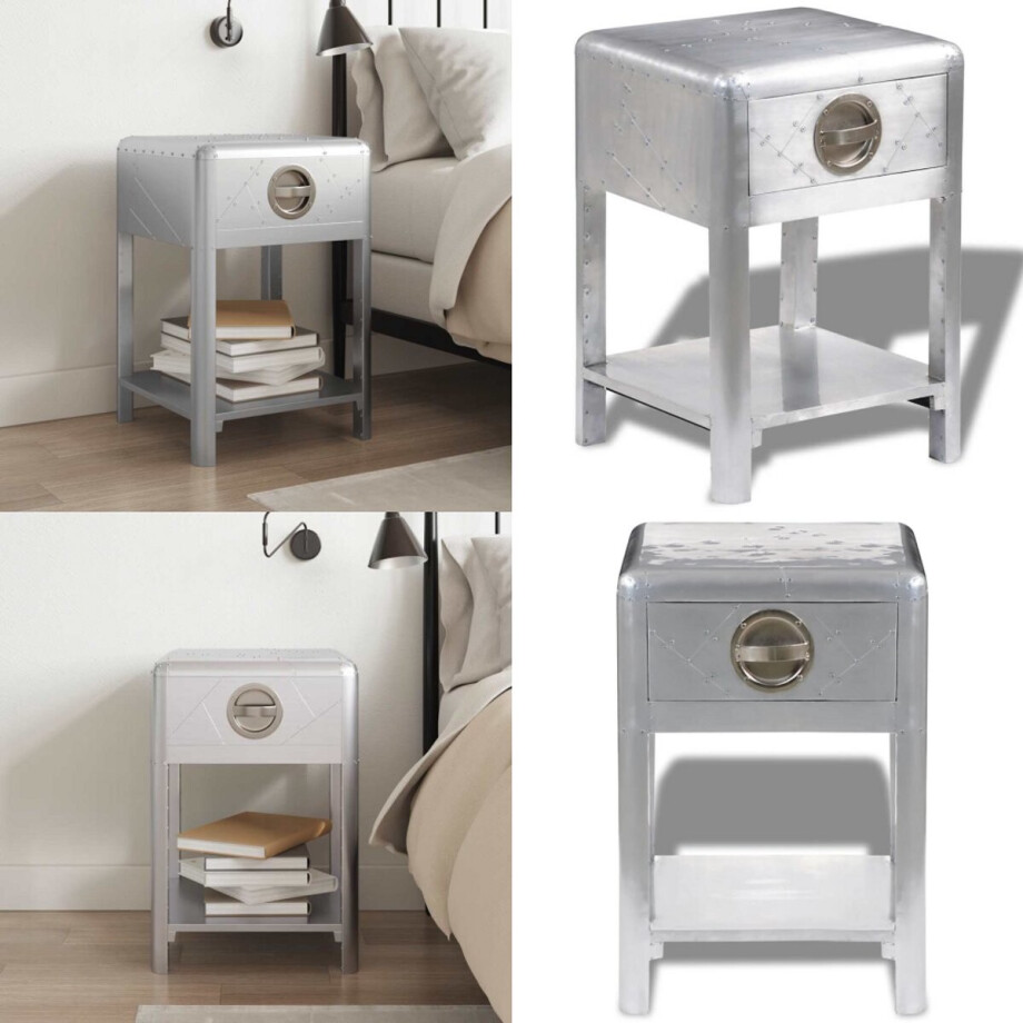 vidaXL Bijzettafel met 1 lade vintage luchtvaartlook - Bijzettafel - Bijzettafels - Bijzet Tafel - Bijzet Tafels vidaXL Bijzettafel met 1 lade vintage luchtvaartlook - Bijzettafel - Bijzettafels - Bijzet Tafel - Bijzet Tafels afbeelding 1