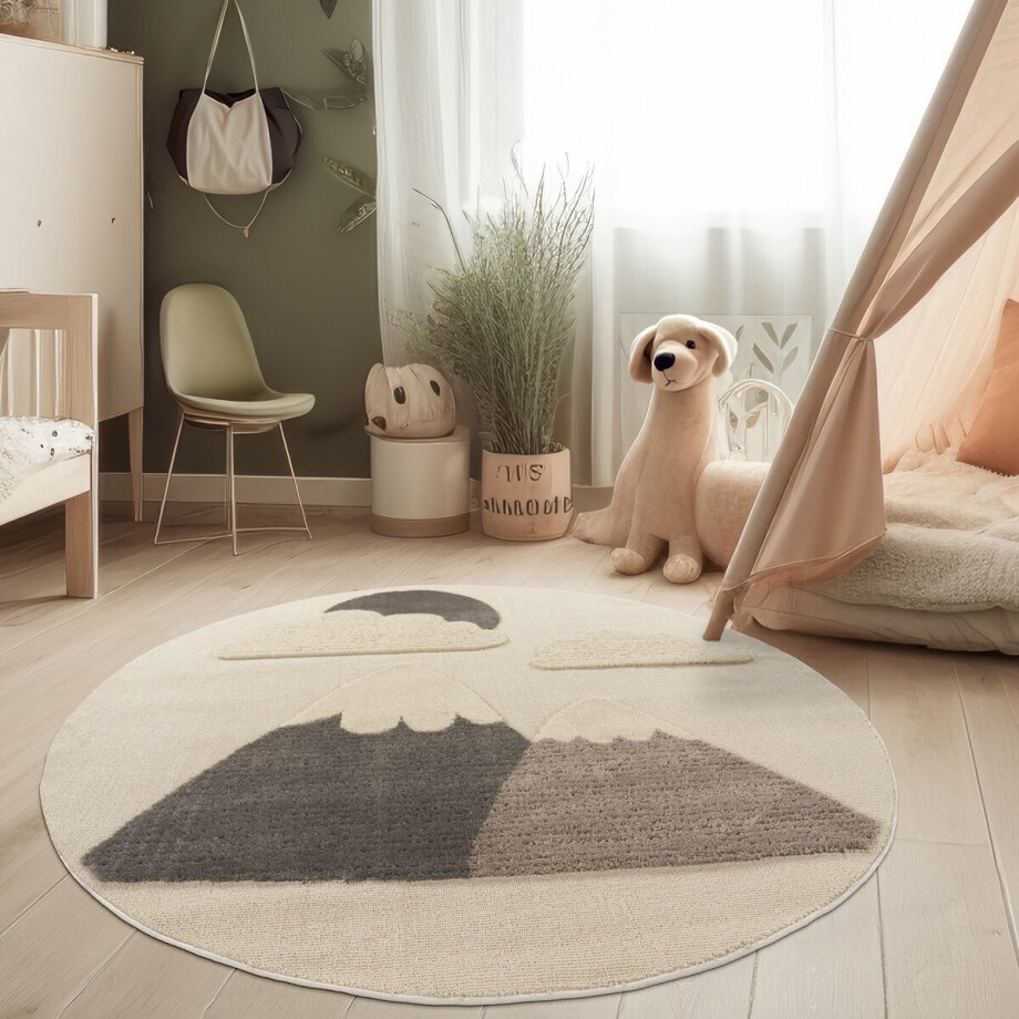 Paco Home Moderne kinderkamer tapijt Speelmat zacht 3D-effect Natuurlijke tinten 120 cm Rund afbeelding 1