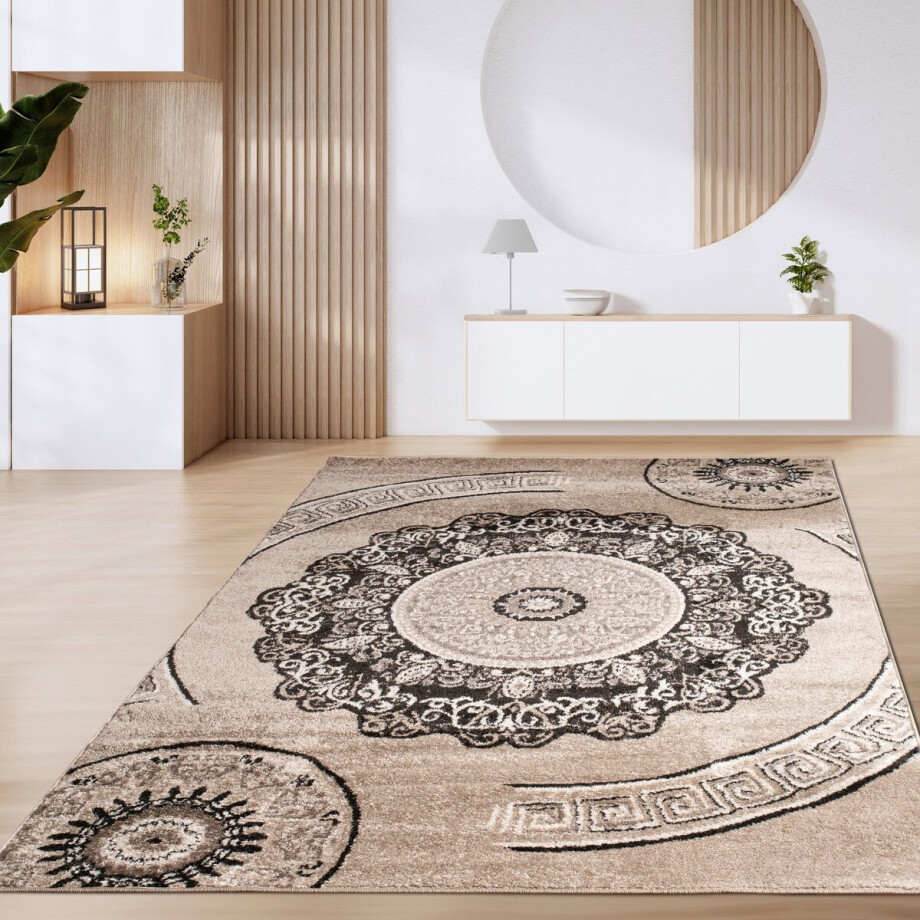 Paco Home Vloerkleed Woonkamer Laagpolig Vintage Geometrisch Modern Patroon Bruin Beige 80x150 cm afbeelding 1