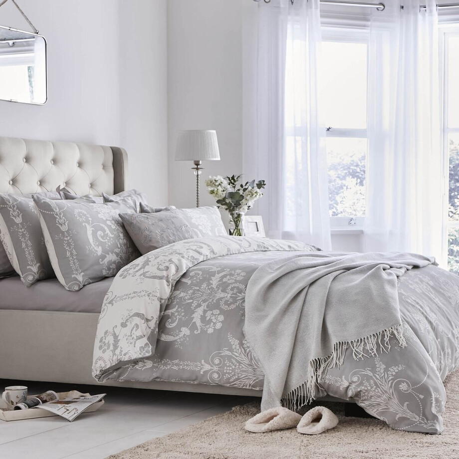 Laura Ashley Josette Dekbedovertrek - Bloemen - Lits-Jumaux 230x220cm - Grijs afbeelding 1