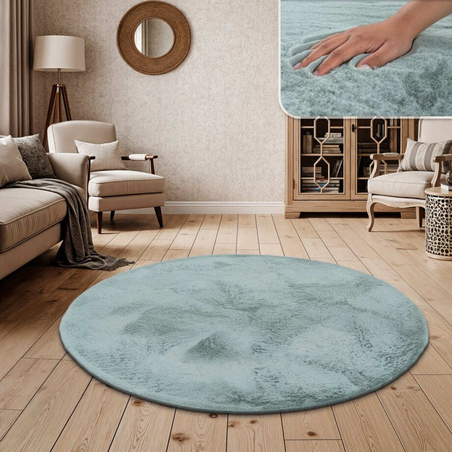 Paco Home Hoogpolig vloerkleed woonkamer kunstvacht superzacht effen 200 cm Rund Paco Home Hoogpolig vloerkleed woonkamer kunstvacht superzacht effen 200 cm Rund afbeelding 1
