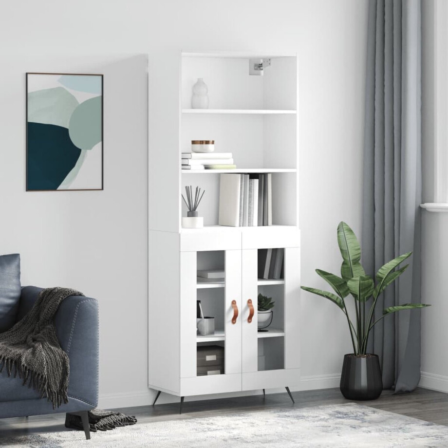 vidaXL Witte Kast - Hoge Kast - Hoge kast 69,5x34x180 cm bewerkt hout wit - Houten Kast - Opbergkast - Livingroom Furniture afbeelding 1