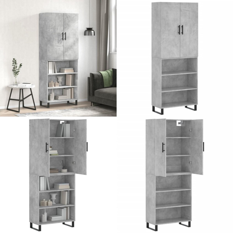 vidaXL Hoge kast 69,5x34x180 cm bewerkt hout betongrijs - Hoge Kast - Hoge Kasten - Dressoir - Opbergrek vidaXL Hoge kast 69,5x34x180 cm bewerkt hout betongrijs - Hoge Kast - Hoge Kasten - Dressoir - Opbergrek afbeelding 1