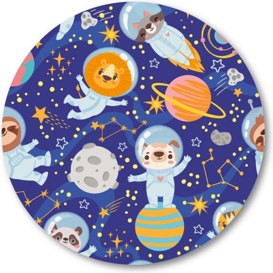 Dieren in de ruimte - Muurcirkel Forex 50cm - Wandcirkel voor binnen - Besteposter - Dieren - Kinderen - Kinderkamer afbeelding 1
