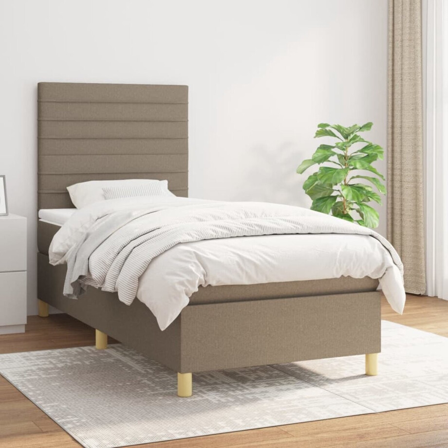 vidaXL - Boxspring - met - matras - stof - taupe - 80x200 - cm afbeelding 1