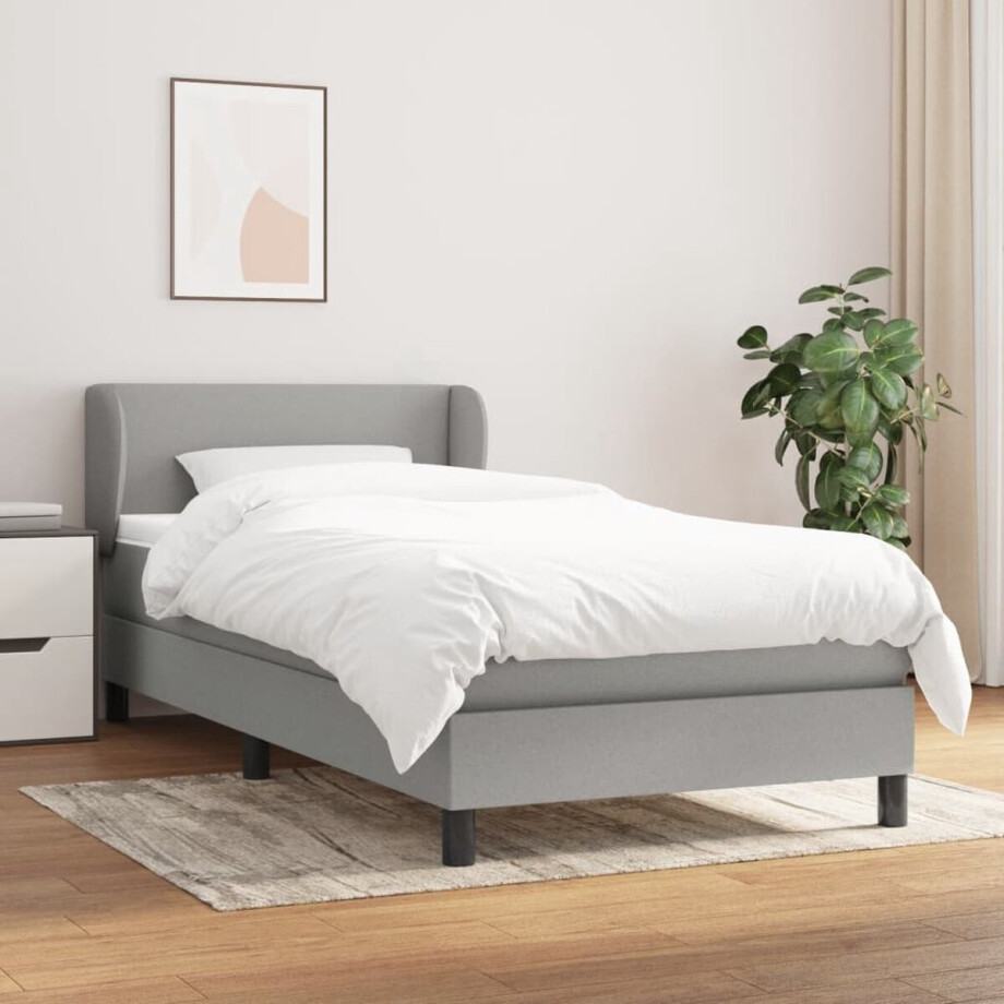vidaXL - Boxspring - met - matras - stof - lichtgrijs - 100x200 - cm vidaXL - Boxspring - met - matras - stof - lichtgrijs - 100x200 - cm afbeelding 1