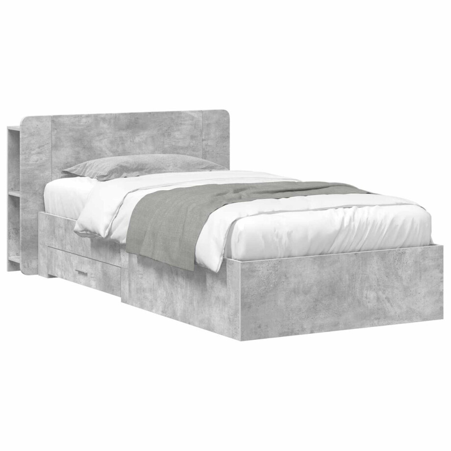 vidaXL - Bedombouw - met - opslag - Betongrijs - 80 - x - 200 - cm - Bewerkt - hout vidaXL - Bedombouw - met - opslag - Betongrijs - 80 - x - 200 - cm - Bewerkt - hout afbeelding 1