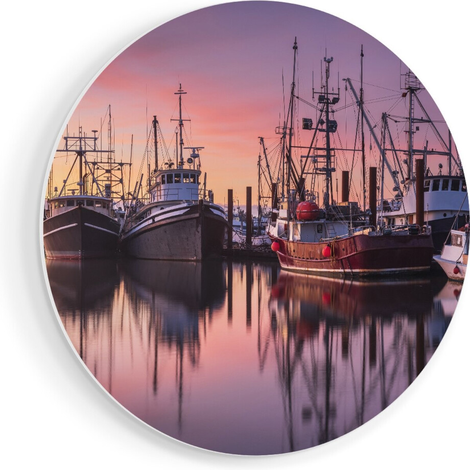 Artaza Forex Muurcirkel Schepen in de Haven - Boten - 70x70 cm - Wandcirkel - Rond Schilderij - Wanddecoratie Cirkel - Muurdecoratie afbeelding 1